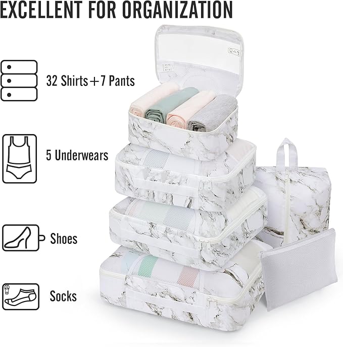 Veken 8 Set Packing Cubes for Travel Essentials, Suitcase Organizer Bags in 4 Sizes, Carry-On Luggage Accessories with Large Laundry & Hanging Toiletry Bag, Must-Have for Airplane, Road Trip & Camping