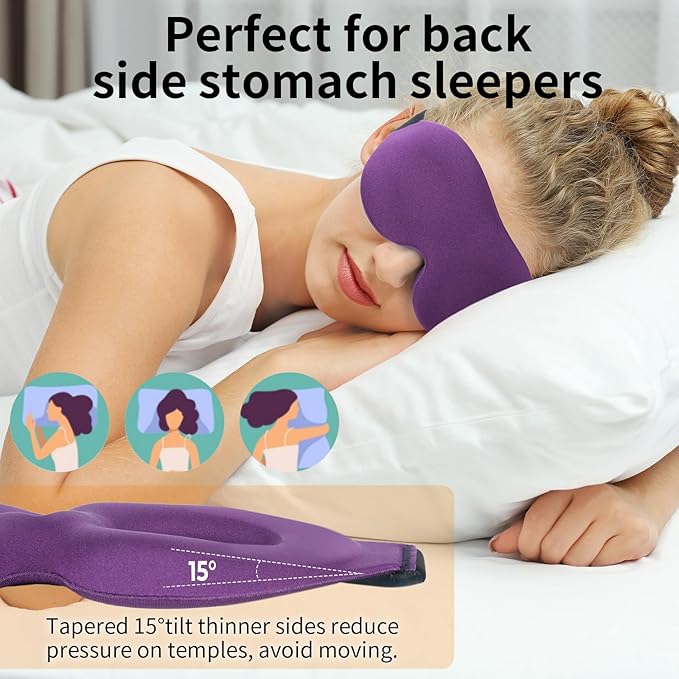 Sleep Mask, Blackout 3D Contoured Sleeping Eye Mask, Upgraded Eyelash Friendly Night Blindfold with Adjustable Strap, Lightweight Soft Eyeshade for Women Men, Concave Cup Eye Cover for Travel Nap