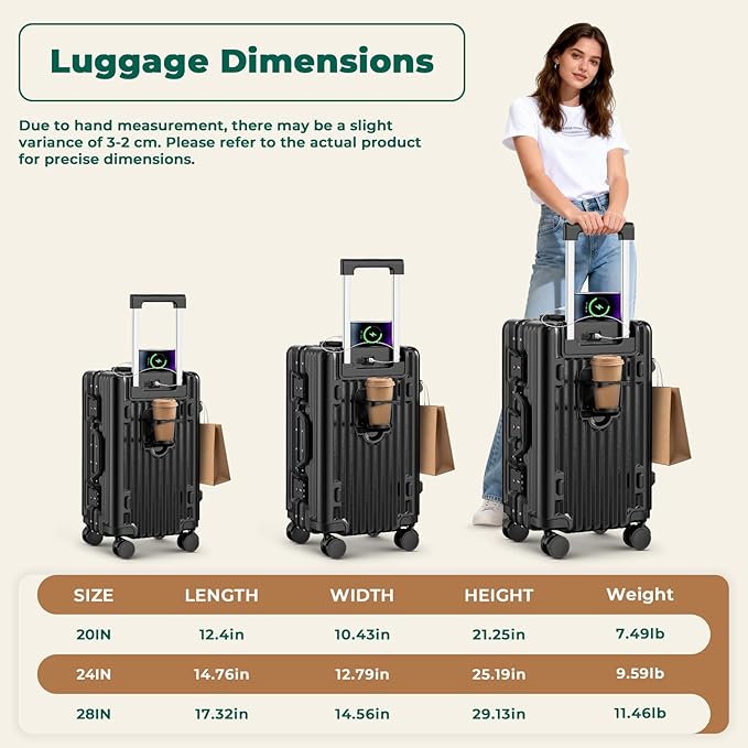 20 Inch Carry On Luggage, Aluminum Frame Zipperless Luggage, Hard Shell Suitcase with Charging Port, Cup Holder, TSA Lock, Phone Holder for Travel and Business Travel