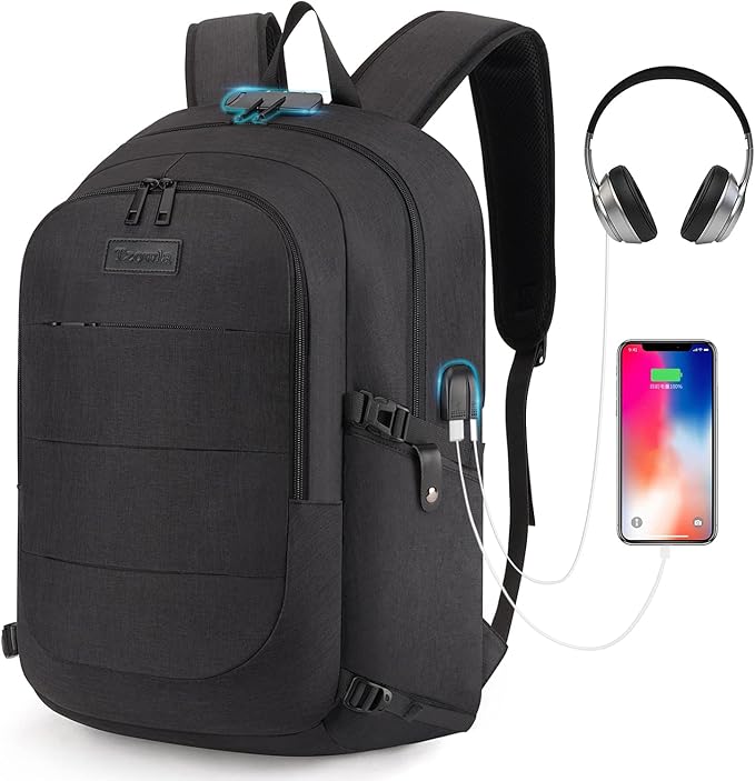 Tzowla Travel Laptop Backpack Water Resistant Anti-Theft Bag with Giant Tumbler Holder Pocket and Lock 15.6 Inch Computer Business Backpacks for Women Men Work College,Casual Daypack(Black)
