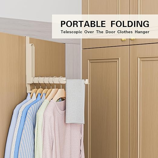 Over The Door Drying Rack, Foldable Portable Over The Door Hooks Hanger with Towel Racks for Coat Clothes Laundry Bathroom Bedroom Travel Hangers (Milky White, 1 Pack)