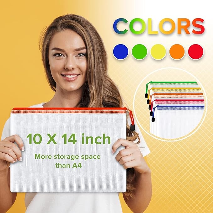 32 Pack Mesh Zipper Pouch Bags 10x14 inch - Mesh Storage Bags - Plastic Zipper Pouches for Organizing - Document Bags With Zippers - Letter Size Zippered Pouch - Document Pouches With Zippers