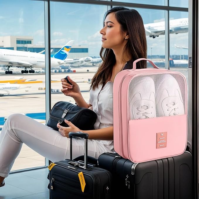 Shoe Bags for Travel Holds 3 Pair of Shoes, Shoe Storage Pouch with 2 Pack Portable Bags, Waterproof & Washable, Pink