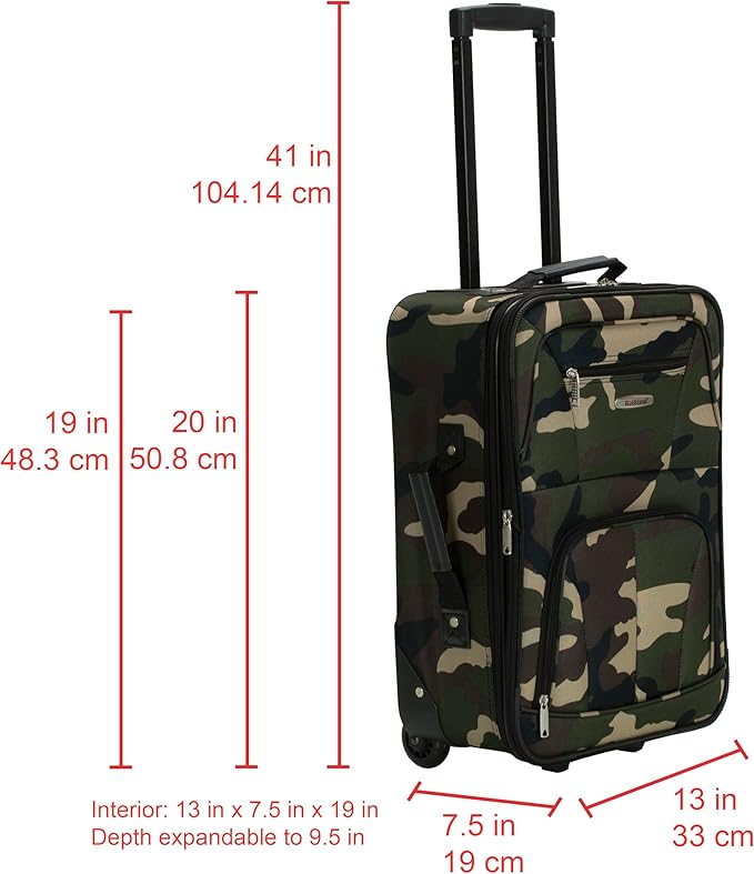 Rockland Fashion Softside Upright Luggage Set,Expandable, Wheel, Telescopic Handle, Camouflage, 2-Piece (14/19)