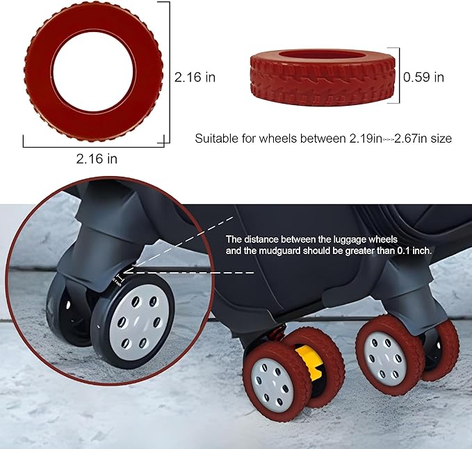 (8 Pack) Silicone Luggage Wheel Covers for 8-Spinner Wheel Suitcases, Mute & Shock Absorption Protector, Wear-Resistant & Noise-Reducing, Perfect for Travel (Deep Red)