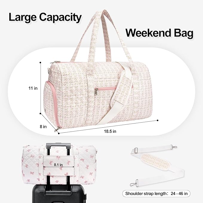 Gym Bag for Women, Cute Duffle Bag, Quilted Duffle Bag for Travel, Floral Duffle Bags, Weekend Bag with Zipper Pocket Dance Bag Organizer