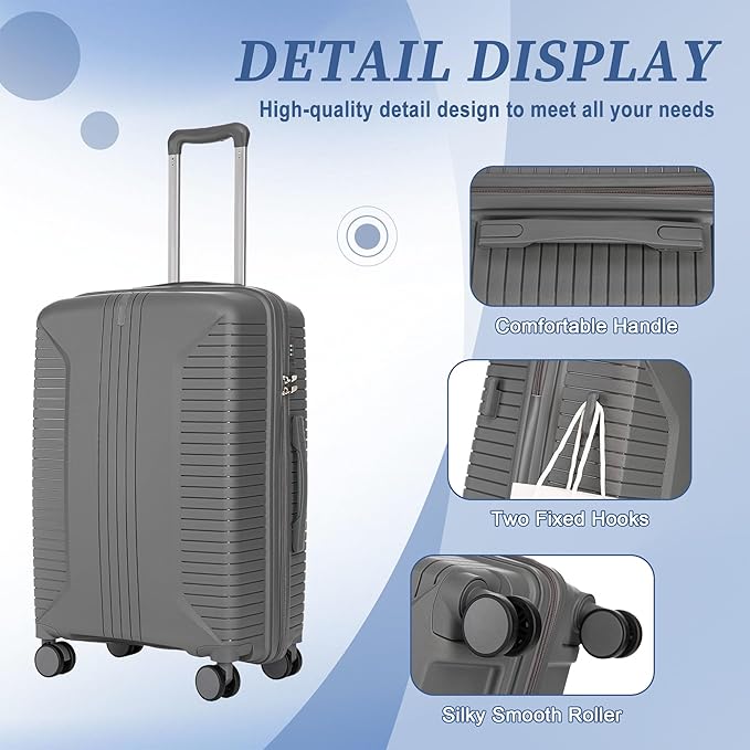 Hardshell Luggage, Lightweight Durable PP Suitcase with Double Spinner Wheels