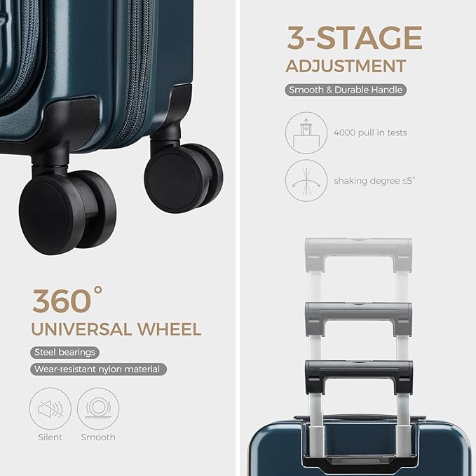 Carry on Luggage Top opening Suitcases, Expandable with Cup Holder and USB Charging Port,Lightweight with Front Pocket Rolling Suitcases with Spinner Wheels