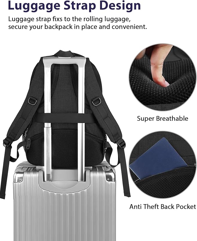 MATEIN 17 Inch Backpack for Men, Professional Work Office Laptop Backpack with Anti Theft Pocket & Trolley Sleeve, Water Resistant Large College Daypack Travel Carry On, Black Grey