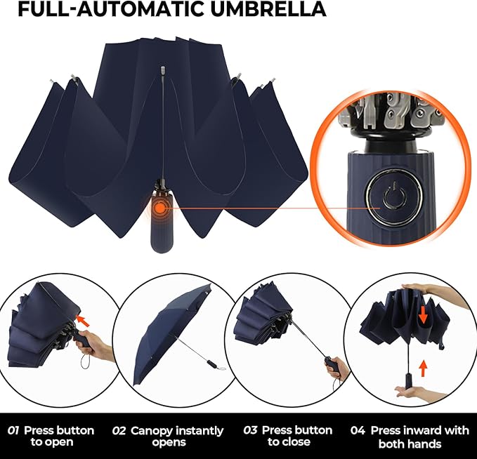ZDSSM Compact Inverted Travel Umbrella, Automatic Open Close, 9-Rib 46 Inch Windproof Umbrella, Waterproof UPF 50+, Portable Umbrellas for Men, Women, Travel, and Daily Use
