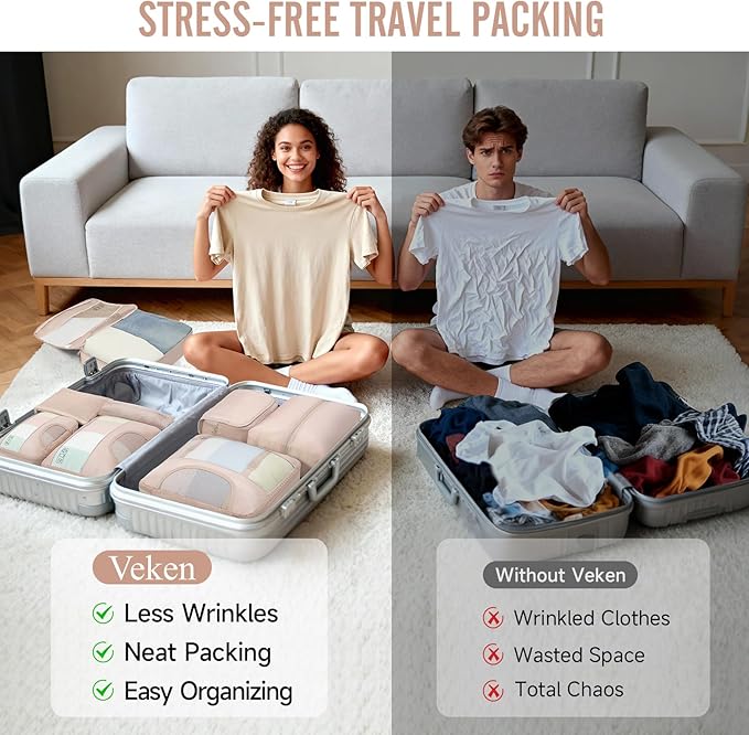 Veken 8 Set Packing Cubes, Cruise Ship Travel Essentials Accessories for Beach Vacation, Personalized Gifts for Women Mom Her, Suitcase Organizer Bags for Luggage with Hanging Toiletry Bag