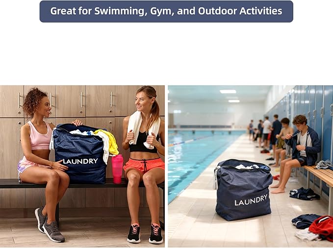 GOGOODA Travel Laundry Bags – Packable & Splash-Resistant Clothes Organizer with Handle | Lightweight, Foldable & Space-Saving for Suitcase, Gym, Beach & Business Trips (Navy Blue & Orange)