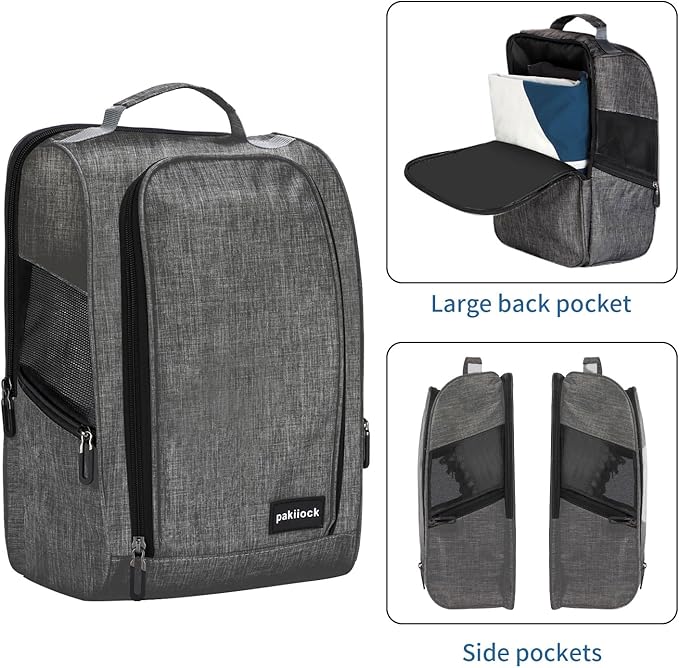 Golf Shoe Bag Zippered travel sport shoe bags With Mesh Ventilation, large back pocket and side pocket for men women black
