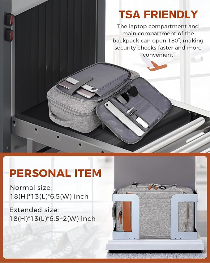 Vancropak Carry on Backpack, Flight Approved 18x14x8 Travel Backpack with 3 Packing Cubes, Expandable Large 40L Travel Bag fits 17.3" Laptop, Anti Theft Luggage Suitcase Weekend for Women Men, Grey