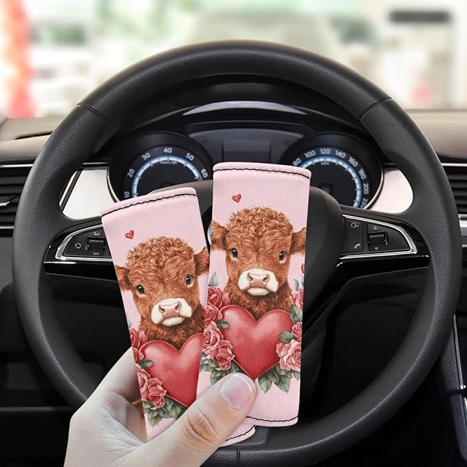 BIGCARJOB Love Flower Cow Luggage Handle Wrap Set for Suitcase 2 Pieces Suitcase Identifier Protective Cover Trolley Case Grip Travel Luggage Accessories Door Handle