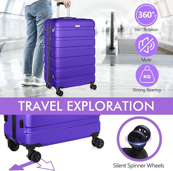AnyZip Luggage PC ABS Hardside Lightweight Suitcase with 4 Universal Wheels TSA Lock Checked-Large 28 Inch Violet Purple