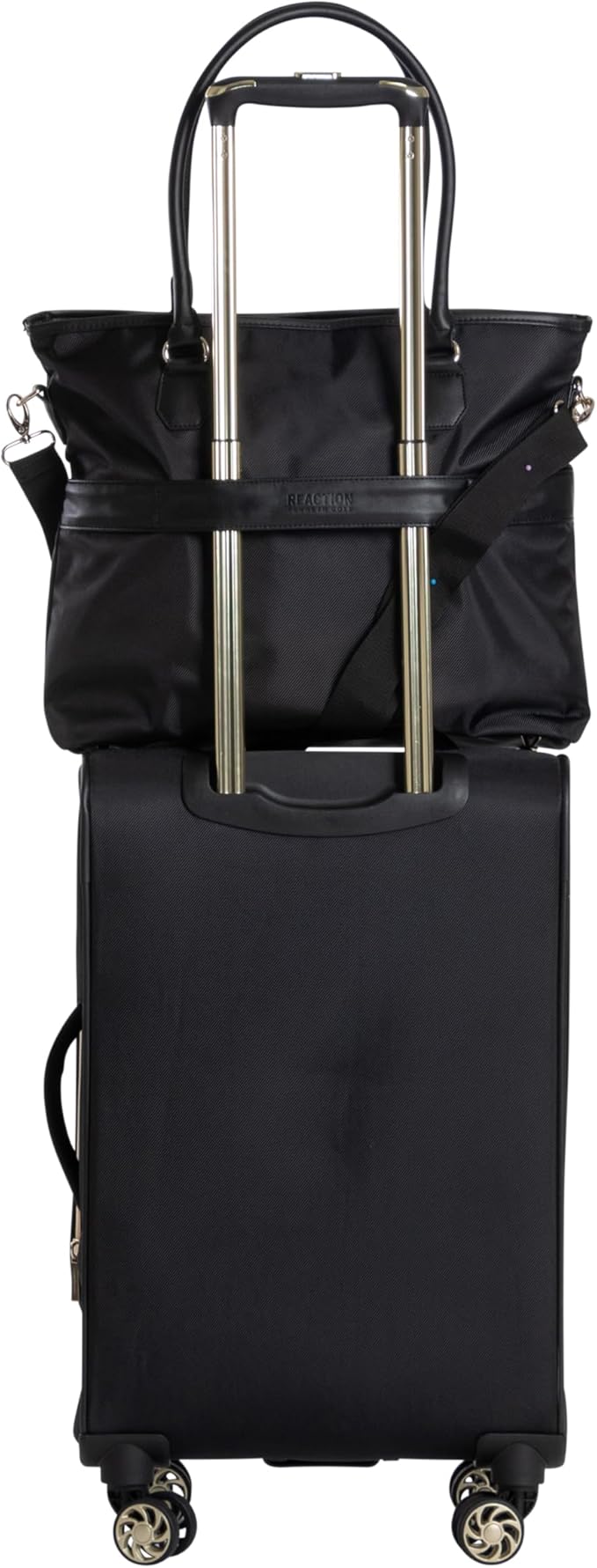 Kenneth Cole REACTION Chelsea 2-Piece Bundle - 20" Chevron Expandable 8-Wheel Carry-On Suitcase & Matching 15" Laptop Tote Bag, Black