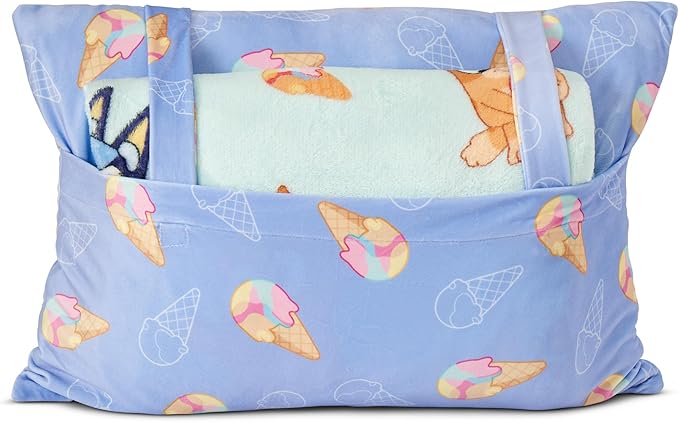 Northwest Bluey Bingo Joy Silk Touch Throw Blanket 50 x 60 Inches with Plush Pocket Pillow 14 x 20 Inches - Comfy & Cozy Blanket & Pillow Set for Boys and Girls