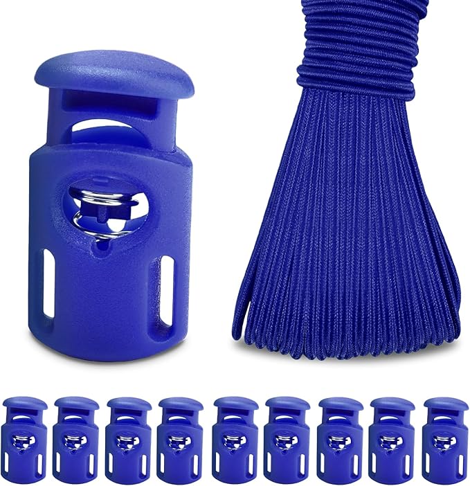10 Meter 3mm(1/8Inch) Elastic Bungee Shock Cord Stretch String, 25pcs Plastic Cord Locks Spring Toggle Stopper for Drawstring Backpack Shoelaces(Blue)
