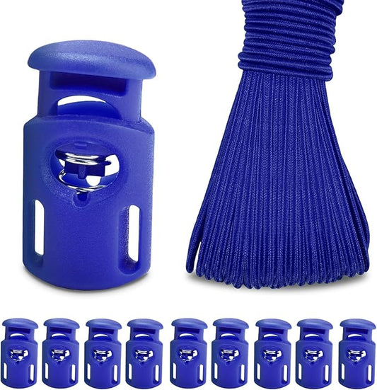 10 Meter 3mm(1/8Inch) Elastic Bungee Shock Cord Stretch String, 25pcs Plastic Cord Locks Spring Toggle Stopper for Drawstring Backpack Shoelaces(Blue)