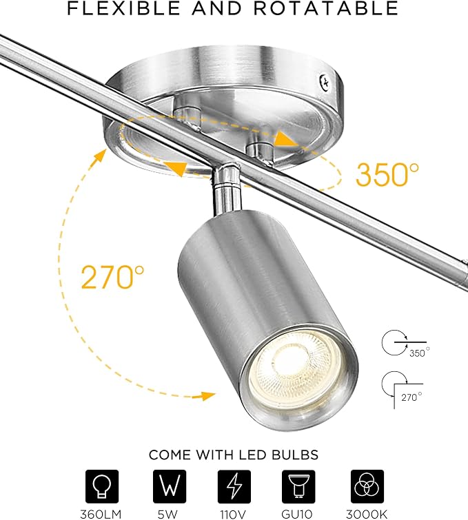 FEMILA Track Lighting Fixtures Ceiling, 43" Kitchen Track Lighting, 3000K LED Bulbs Included, 350 Rotatable, 4FS84TL-5 BN
