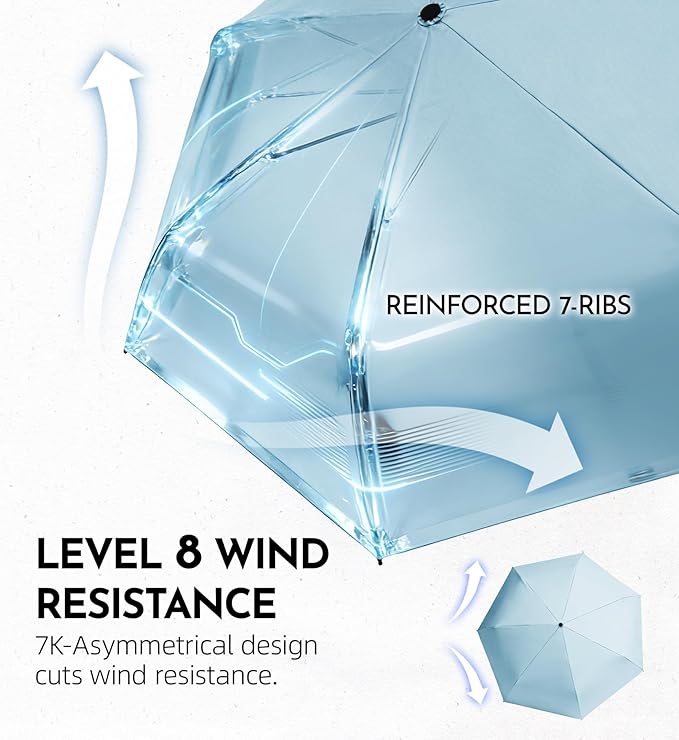 Windproof Travel Umbrella for Rain - 43" Compact Folding Umbrella, Reinforced Strong Frame, Lightweight Portable Parasol with UPF 100+ UV Sun Protection, Cruise Ship Essentials