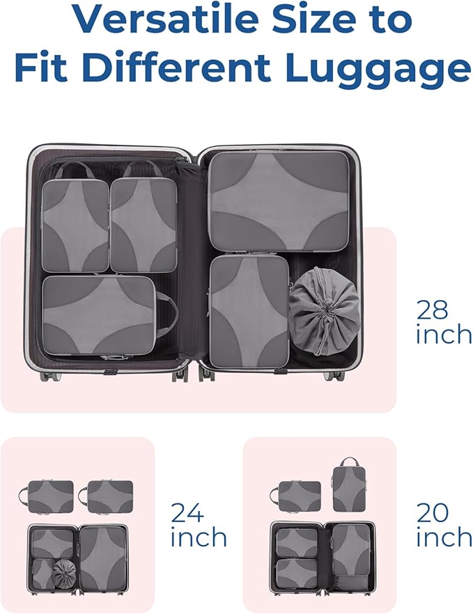 BAGSMART Compression Packing Cubes for Travel, Compressible Luggage Organizer for Cruise Ship, Lightweight Travel Essentials 6-Pack 1L+2M+2S+1Shoe Bag