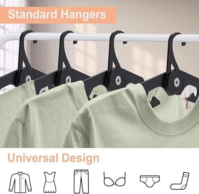 NICEDACK Premium Travel Hangers 6 Pack Portable Folding Clothes Hangers - Super Bearing Collapsible Hanger Foldable Clothes Drying Rack for Travel, Indoor and Outdoor Use (6 Pack Black)