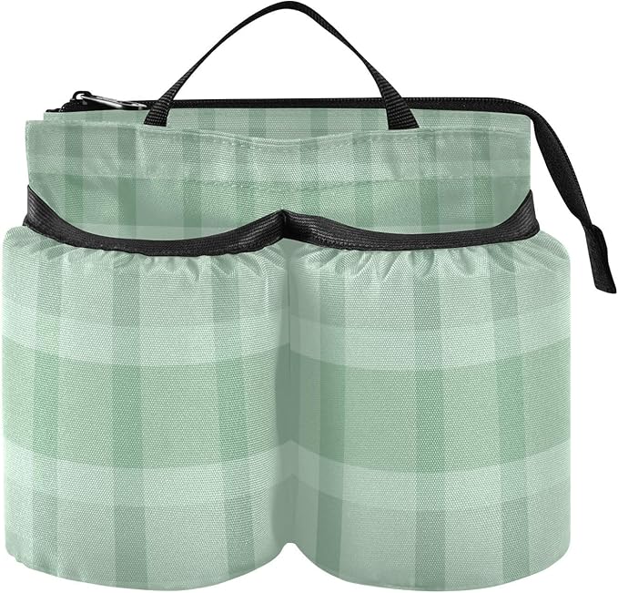 Luggage Cup Holder for Suitcases Free Hands Travel Cup Holder Portable Suitcase Cup Drink Holder Luggage Cup Caddy Bag Carrier Green Stripes Gingham