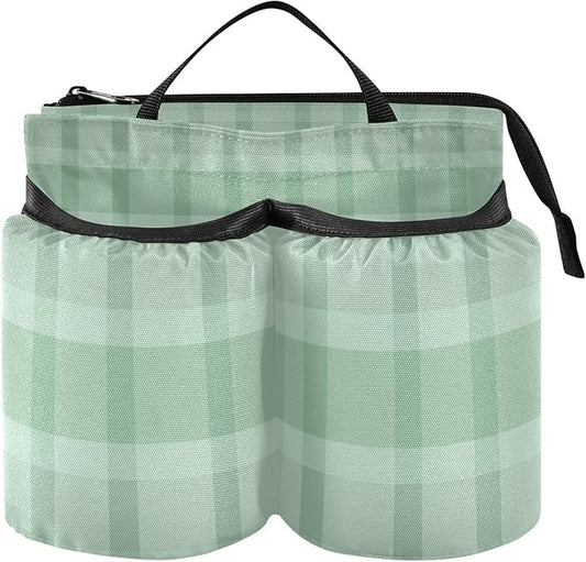 Luggage Cup Holder for Suitcases Free Hands Travel Cup Holder Portable Suitcase Cup Drink Holder Luggage Cup Caddy Bag Carrier Green Stripes Gingham