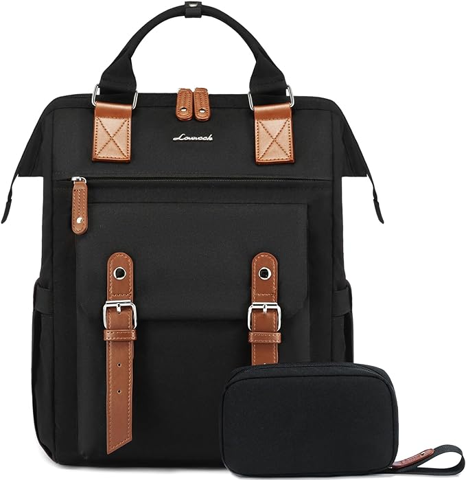 LOVEVOOK Laptop Backpack Purse for Women Work Traveling Commuter Backpack Business Computer Bag Doctor Nurse Bags College Backpack Teacher Laptop Bag, 15.6 Inch, Black-brown (Upgraded)