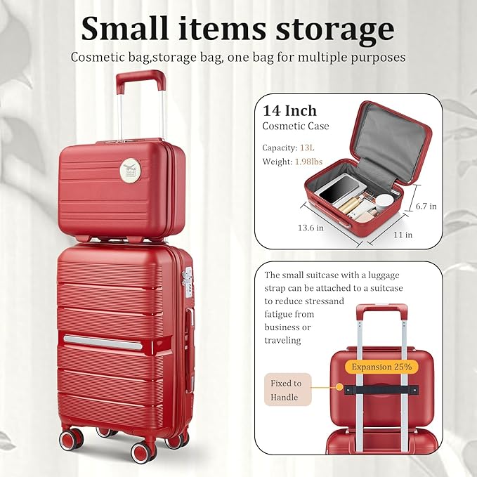 4 Piece Expandable Hardshell Pink Luggage Sets with Spinner Wheels, Lightweight Travel Suitcase Set with TSA Locks, 20 inch Carry On for Women (Wine Red, 4 Piece Set)
