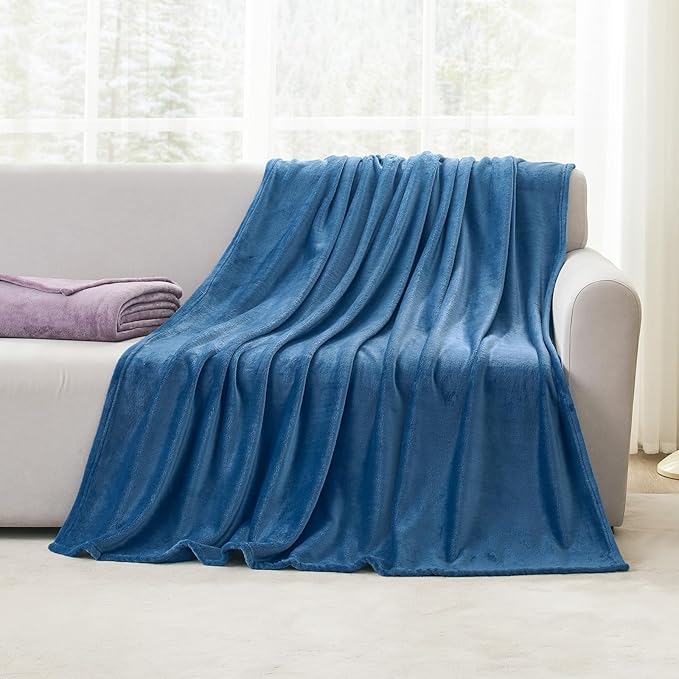 Hansleep Fleece Mineral Blue Throw Blanket, Super Soft Flannel Fuzzy Plush Cozy Blanket for All Seasons, Mineral Blue, Throw 50x60 Inches