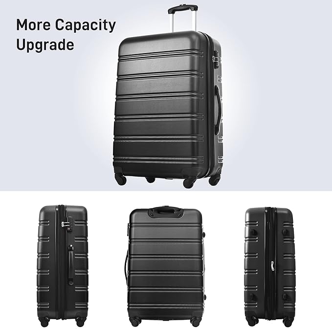 Merax Luggage Sets 3 Piece Hardside Expandable Suitcase with Spinner Wheels,Durable Lightweight Luggage with TSA Lock, Large Travel Luggage Set(Black-1,20+24+28 inches)