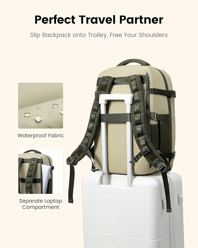 LOVEVOOK 40L Travel Backpack for Women & Men, Airline Approved Carry On Luggage, TSA Personal Item Bag fits 15.6 Inch Laptop, Waterproof Weekender Overnight Suitcase for Work, Green