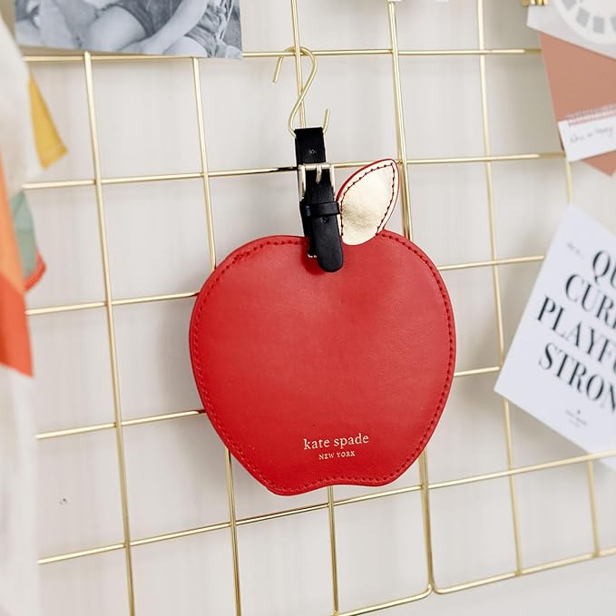 Kate Spade New York Round Red Vegan Leather Luggage Tag for Women, Durable Suitcase ID Tag, Apple