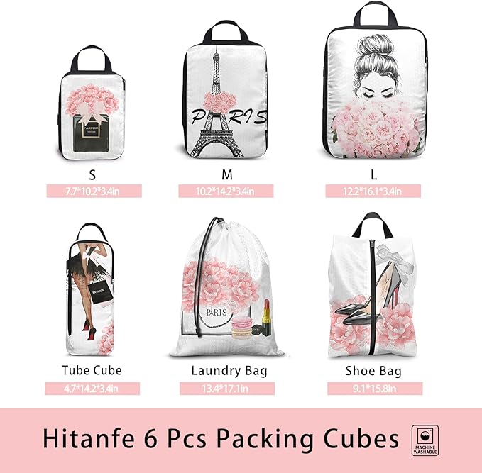 6 Pcs Compression Packing Cubes for Travel, Waterproof Luggage Organizer Washable Storage Bags Set - Packaging Cubes for Backpack Travel and Carry-Ons