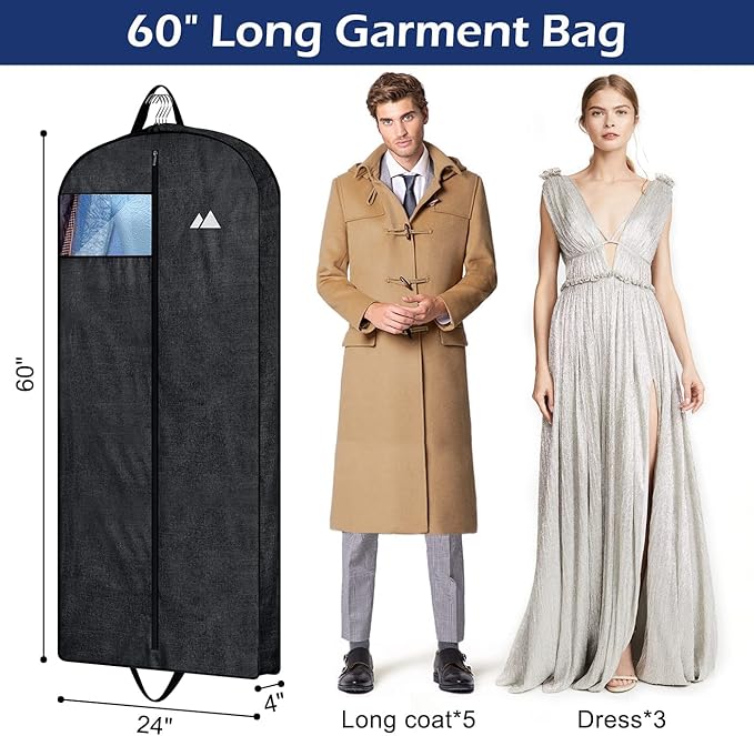 MISSLO 60" Heavy Duty Long Garment Bags for Travel Monogrammed Dress Bag Waterproof Oxford Fabric Wedding Dress Cover for Gowns, Black