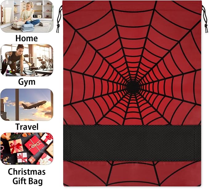 Red Web Travel Shoe Bag Waterproof Portable Shoe Bags for Storage with Drawstring Breathable Mesh Washing Organizer for Laundry Sneakers Boots Dance Shoes