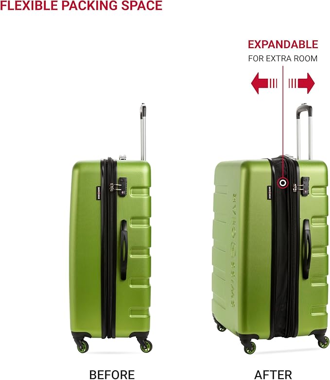 SwissGear 7366 Signature Hardside Expandable Luggage with Spinner Wheels, TSA Lock, Cup-Holder, Green, 2-Piece Set (19/27)
