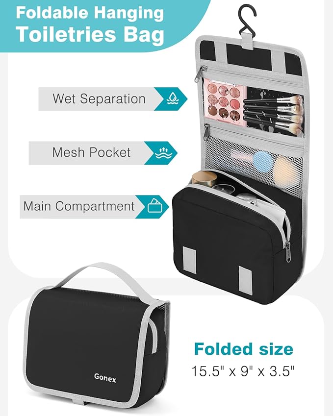 Gonex 10 Set Compression Packing Cubes, Expandable Storage Travel Bags for Suitcase, Luggage Organizers with Hanging Toiletry Bag Laundry Bag Shoe Bag Accessories Bag (Black)