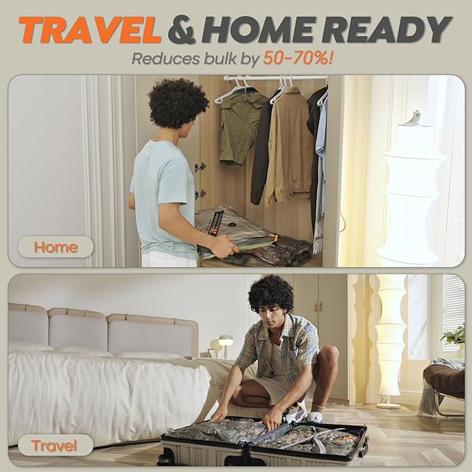 Rechargeable Wireless Pump Travel Storage Bags Set - Portable Space Saver Bags for Travel & Home - Vacuum Compression Packing Seal for Clothes, Blankets, Seasonal Storage 15 Combo Set