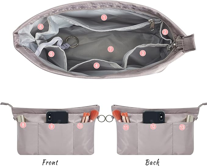 Vercord Premium Nylon Purse Organizer Tote Handbag Insert Organizers Bag in Bag Zipper 13 Pockets 5 Sizes