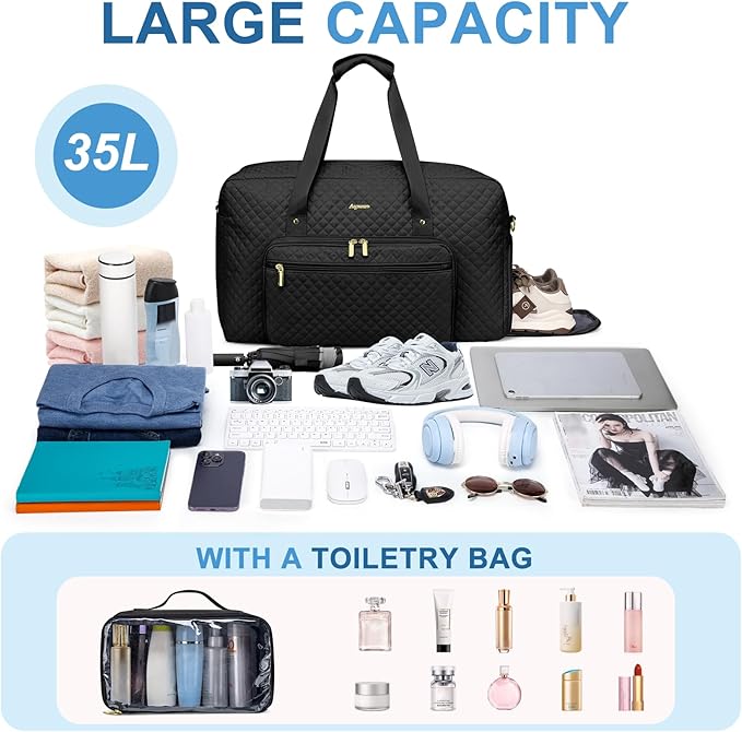 Large Weekender Travel Duffle Bag - With Shoe Compartment Weekender Bags for Womens Carry on Overnight Bag with Toiletry Bag Gym Duffel Bags with Wet Pocket Hospital Bags for Women Labor and Delivery
