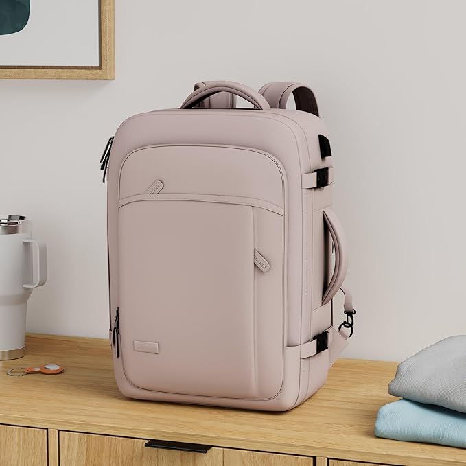 Lumesner Carry on Travel Backpacks, Extra Large 40L Flight Approved Bag for Men & Women,Expandable Suitcase Backpack With 4 Packing Cubes,Water Resistant Luggage Daypack Business Weekender Bag, Pink
