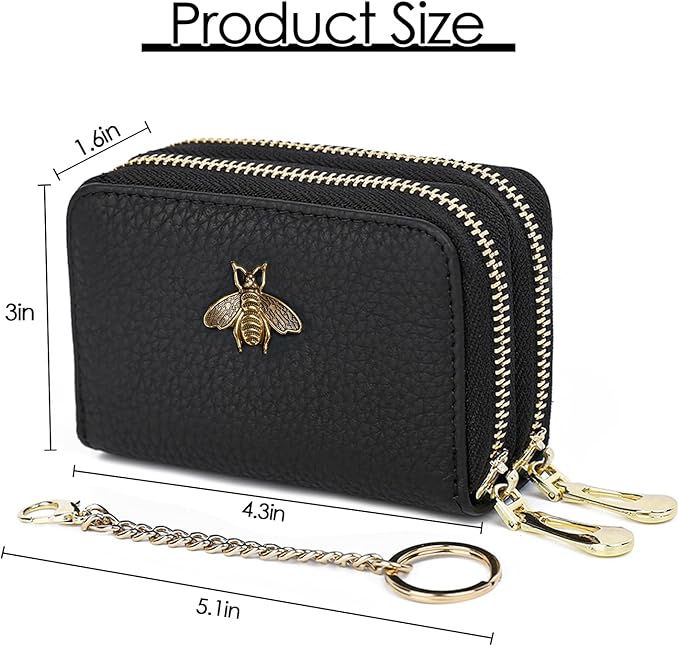 imeetu RFID Credit Card Holder, Small Leather Zipper Card Case Wallet for Women