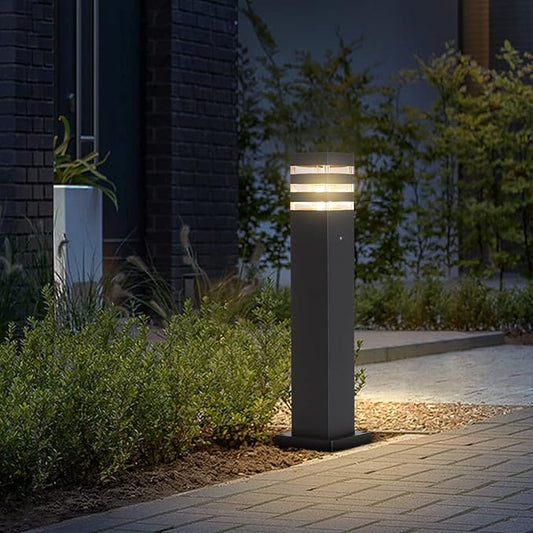 23.6In Pathway Light Hardwired E26 Walkway Lantern Outdoor Black Path Light | Exterior Waterproof Landscape Lighting, Modern Housing Sideway Post Bollard Light, Anti-rust Patio Porch Floor Lamp with Bulb