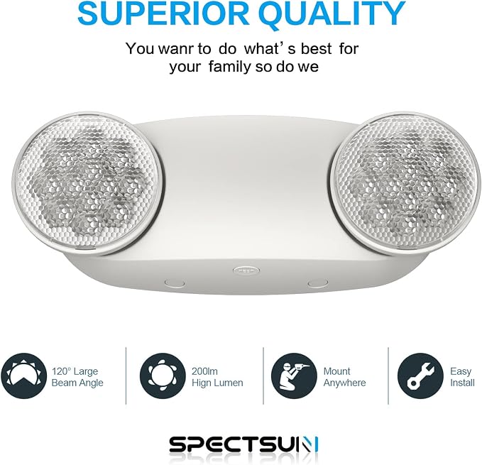 1 Pack Led Emergency Lights for Business, LED Emergency Exit Lights with Battery Backup, 2 Bug Eye Heads Adjustable Commercial Emergency Lighting Fixtures, UL 924 Certified.