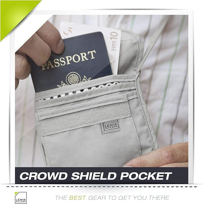 Lewis N. Clark RFID Blocking Stash Neck Wallet, Travel Pouch + Passport Holder for Women & Men, Gray