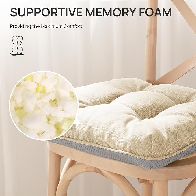 Love's cabin Memory Foam Chair Cushions Set of 4, 19"x19"x3.5" Indoor & Outdoor Seat Pads for Dining, Kitchen, Office, Patio Chairs - Beige